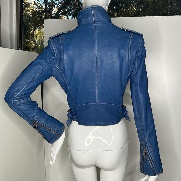 IRO ASHVILLE SZ 36 / US 4 LAMB LEATHER JACKET BLUE DENIM - Picture 3 of 16